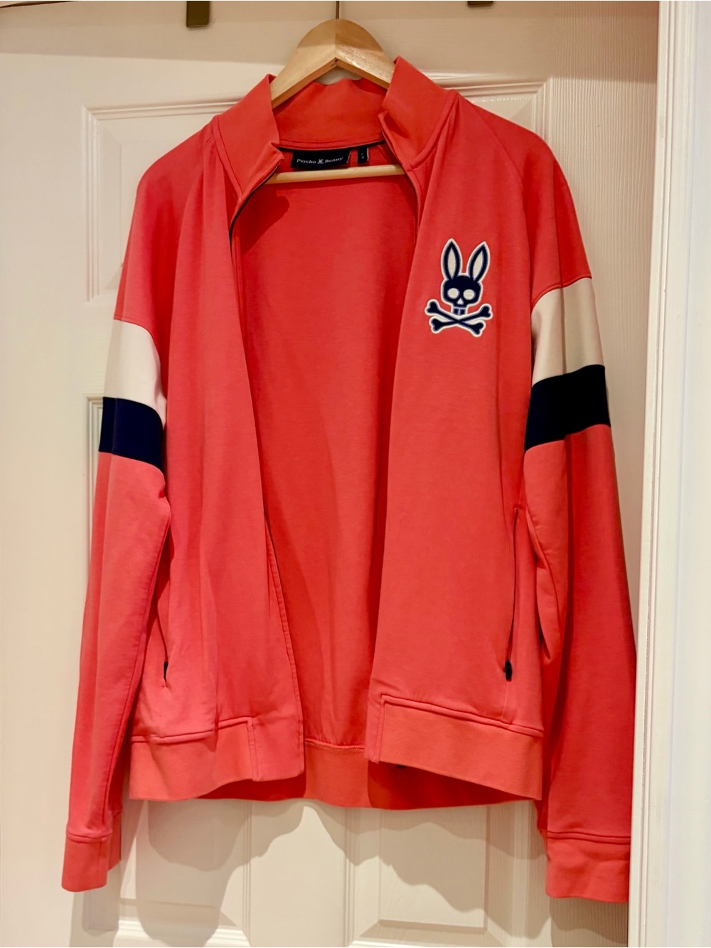 Psycho Bunny Coral Track Jacket with Navy & Cream Panels NWOT